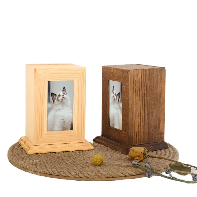 Köpekler için özel ahşap kedi Pet köpek Urns külleri ile fotoğraf hayvan ahşap kutu katı ahşap evcil külleri anıt kutusu kremasyon