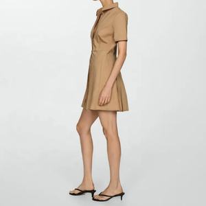 Robes décontractées pour femmes de haute qualité, à col à revers, manches courtes, couleur unie, 100% coton, style chemise boutonnée - Product Image 2