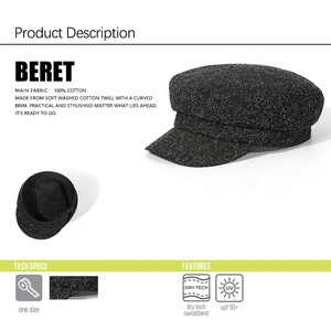 Boina bordada con logotipo personalizado, gorra de hiedra, corona plana, gorras de cadete, gorra de vendedor de periódicos octogonal clásica de estilo inglés para mujer de invierno - Product Image 3