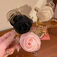 Pince à cheveux élégante en plastique blanc rose, faite à la main, pour femme, Saint-Valentin, 8 cm, épaisse, avec pince à griffes, douce et tendance LX