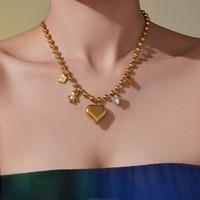 Collier en acier inoxydable avec pendentif cœur et breloques zircon pour femme – Bijou élégant pour fête, mariage, anniversaire – Vente en gros