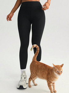 High Waist Ruched Butt Scrunch Ankle-Length Solid Black Yoga Training <b>Pants</b> Elastic Waist <b>Spandex</b>/Polyester XS - Product Image 4