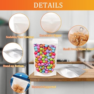 Sac en <span class=keywords><strong>papier</strong></span> kraft blanc en gros, fermeture éclair debout, emballage écologique, emballage alimentaire de qualité alimentaire, sachet debout avec fenêtre - Product Image 5