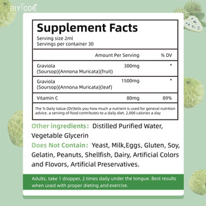 Gocce Liquide di Graviola Biologica con Estratto di Foglie di Graviola e Vitamina C in Bottiglia, Fornitura Diretta dalla Fabbrica, Ordini all'Ingrosso, Etichetta Privata OEM - Product Image 3