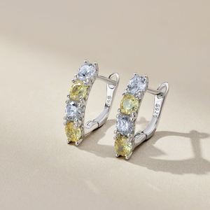 Dlyam Dainty Collection 925 Sterling <b>Silver</b> Rhodium Plated Yellow Clear Topaz Diamond Gemstone 5A Cubic Zirconia <b>Hoop</b> Earrings - Product Image 4