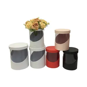 Nouveau PVC transparent simple rond ensemble trois fleurs cadeau boîte cadeau câlin seau boîte à fleurs