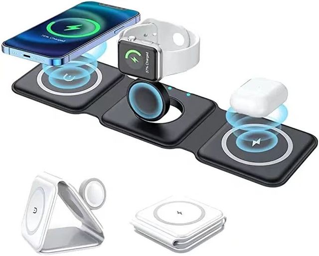 Hot Sale Travel Portable Foldable 3 in 1 Magnetic Wireless Charger Stand Type C Fast Charging Docking Station for Phone Watch