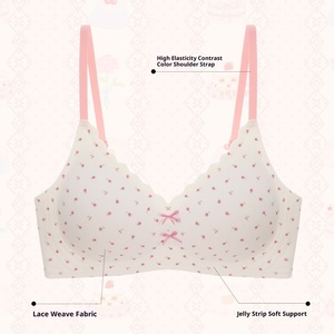 Soutien-gorge sans couture pour <span class=keywords><strong>femme</strong></span>, col <span class=keywords><strong>en</strong></span> <span class=keywords><strong>V</strong></span>, fin, sans armatures, anti-affaissement, bonnet triangle avec nœud, motif floral - Product Image 4