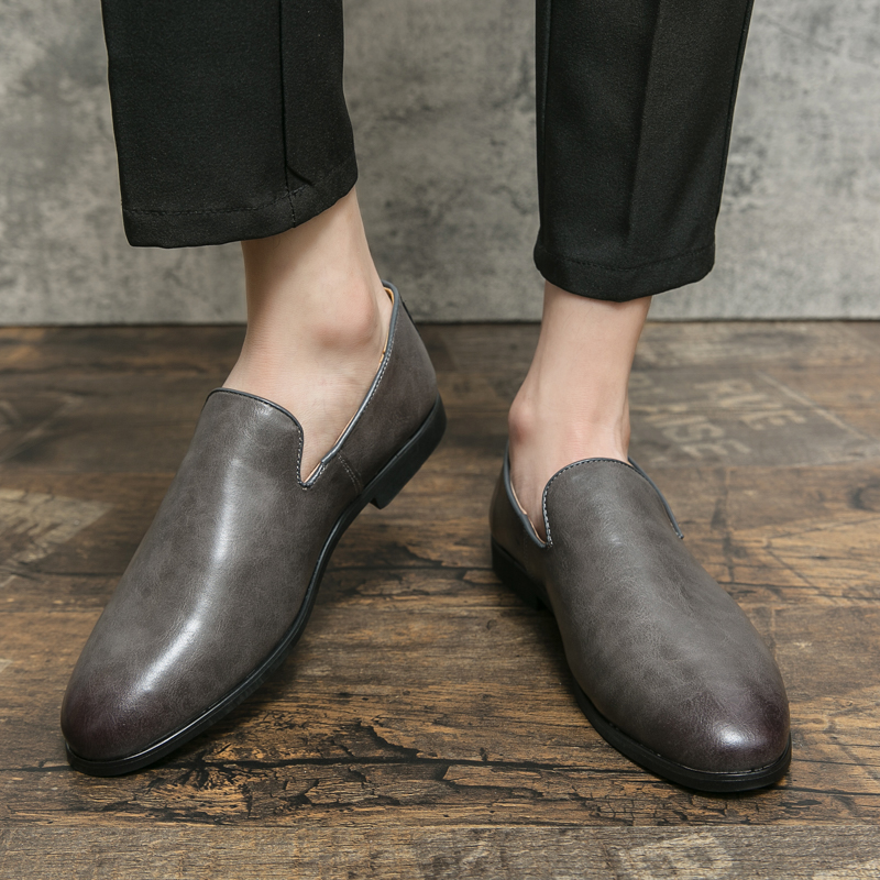 Men's Loafers Dress Shoes - Casual Design, Grey Fashion Leather
