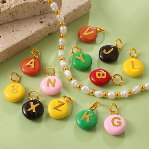 Colgante de cuentas con letras de bloques de color Dopamina, redondo de acero inoxidable, accesorio de joyería DIY para pulseras y collares - Product Image 3