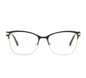 Lunettes œil <span class=keywords><strong>de</strong></span> chat semi-cerclées noir-or sophistiquées, la monture en métal contrasté allie le glamour rétro à l'élégance moderne du bureau - Product Image 1