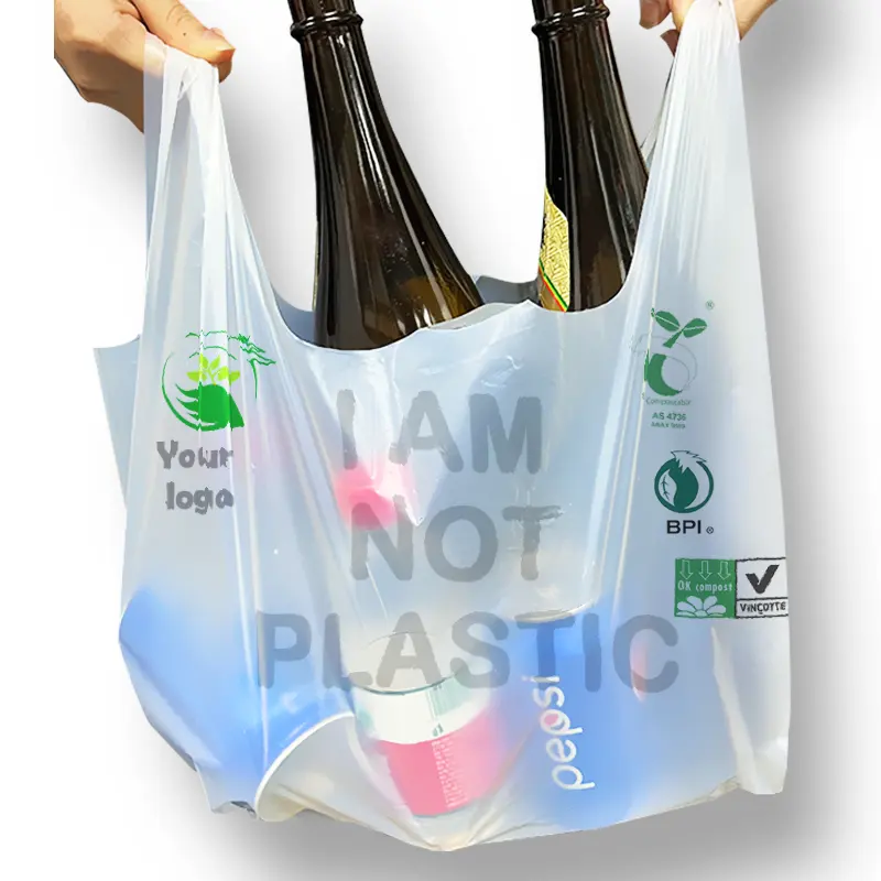 Custom bags with logo printed biodegradable compostable plastic 100% pla supermarket shopping transparent takeaway bag