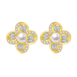 Custom 925 Sterling Silver Earring 18K Gold Plated Jewelry 925 Pearl Earrings Sterling Silver Zirconia Stud Earrings