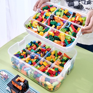 Vente en gros : Organiseur de rangement pour jouets empilable à 2 niveaux pour blocs de construction, briques, poupées et artisanat, avec couvercle intégré et 3 niveaux réglables - Product Image 5