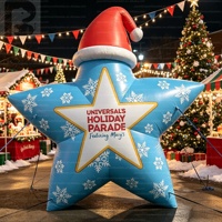 Decorazione gonfiabile a forma di stella a cinque punte blu a LED da 4 m (13 piedi) con motivo a fiocco di neve e cappello da Babbo Natale, stella gigante di Natale per eventi all'aperto