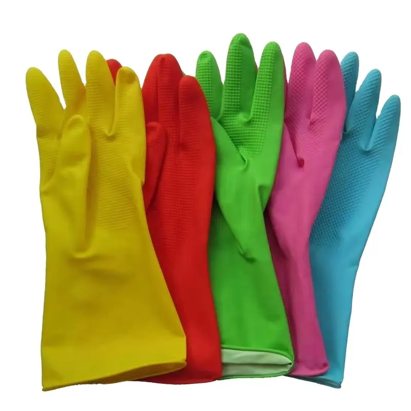 SHUOYA cheaper cleaning household glove rubber pvc dipped flocked kitchen gloves acid and alkali resistant industrial gloves
