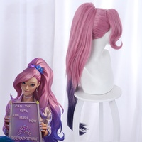Vente en gros KDA Séraphine Perruque 80cm de long rose et violet League of Legends LOL perruque synthétique Anime Cosplay avec une queue de cheval