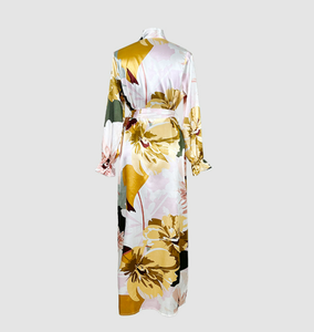 Bata de manga larga con cuello en V para mujer, camisón de satén de seda, estampado Floral Vintage con cinturón, camisones Sexy P Jamas - Product Image 5