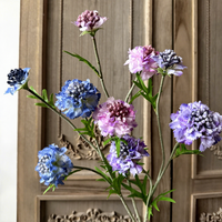 Bunga Scabiosa Buatan Tangan dari Sutra Buatan, Tangkai Tunggal, Realistis, Ringan, Gaya Modern, Ramah Lingkungan