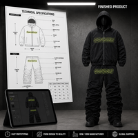 Ensemble survêtement homme personnalisé avec logo imprimé sérigraphié, sweat à capuche entièrement zippé noir et pantalon de survêtement évasé
