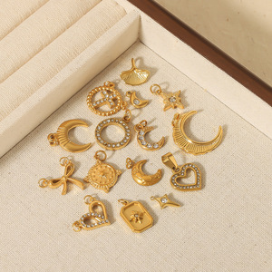 อุปกรณ์ตกแต่งเครื่องประดับชุบทอง จี้รูปพระจันทร์ ดาว หัวใจ โบว์ สำหรับทำสร้อยคอ DIY สไตล์ 18k ประดับด้วยเพชรคิวบิกเซอร์โคเนีย - Product Image 1