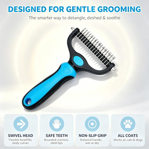 Brosse de toilettage pour animaux de compagnie, brosse anti-poils pour chats et chiens, outil de démêlage et de retrait des poils morts, râteau pour sous-panneaux et nœuds - Product Image 2