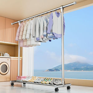 Stainless Steel <b>Clothes</b> Drying <b>Rack</b> Single Bar Floor Standing Mobile Indoor Balcony Bedroom Use - Product Image 1