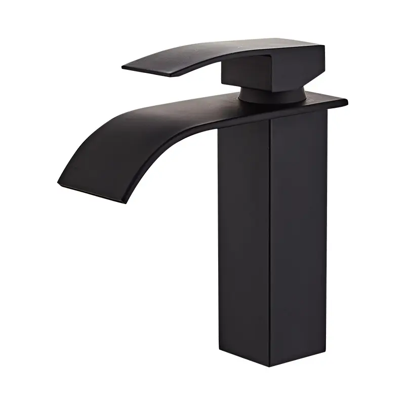 Современный полированный латунный смеситель «Водопад» с креплением на раковину, черный смеситель для ванной комнаты, смесители