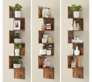 Estante de Pared Esquinero Rústico Marrón de 5 Niveles, Estantería Flotante para Libros, para Dormitorio, Sala de Estar, Baño, Oficina en Casa, Soporte para Plantas - Product Image 2