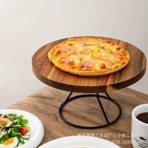 Plateau à pizza en bois massif de chêne avec support, plat de service pour restaurant, présentoir à desserts - Product Image 4