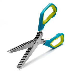 Stainless Steel <b>Kitchen</b> <b>Scissors</b> Five Layer Blade For Chopping Scallions Home Use Blue And Yellow Handle - Product Image 1