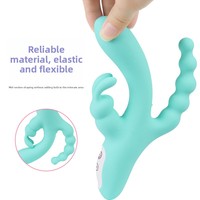 Vibrateur électrique à triple moteur pour femmes, avec perles vibrantes et plug anal, couleur rose, modèle S491
