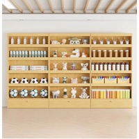 Vitrine Moderne en Bambou Multi-Niveaux avec Panneau Arrière pour Supermarché, Articles de Puériculture, Cosmétiques, Articles Culturels et Créatifs, Cadeaux