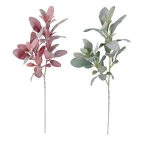 Nouveau design Offre Spéciale pas cher en gros flocage feuilles de plantes artificielles 2 fourchette oreille de mouton pour couronne décoration de la maison