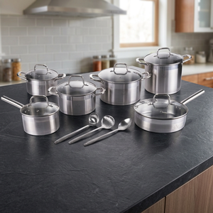 Set di Pentole in Acciaio Inox 18/0 da 15 Pezzi, per Induzione, con Coperchi in Vetro, Antiruggine, Adatto al Forno e Lavabile in Lavastoviglie - Product Image 3
