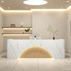 Table de réception en bois haut de gamme W004, demi-lune, éclairée, pour salon de coiffure, clinique médicale, coworking, hall, commerce de détail, comptoir de caisse - Product Image 5