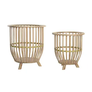 Ensemble de jardinières en bambou - Lot de 2 - 35x35x37cm - Brun clair naturel - Product Image 2