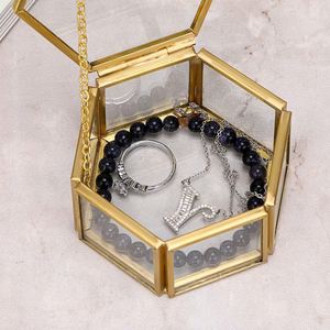 Caja de Vidrio Hexagonal Geométrica Dorada, Pequeña Caja de Joyería para Boda, Caja para Anillos con Flores Preservadas, Organizador Transparente para Recuerdos, Regalo de Aniversario - Product Image 4