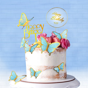 22 piezas DIY mariposa decoraciones cartón Cupcake pastel Topper decoración suministros Feliz cumpleaños pastel decoración mariposas - Product Image 5