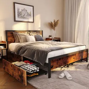 4 depolama çekmeceli ucuz ahşap ve Metal Platform california king çift kişilik yatak çerçeve