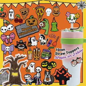 2025 Halloween 10MM paja Topper silicona bruja sombrero tela de araña cubierta de paja reutilizable fiesta taza decoraciones regalo paja Topper - Product Image 1