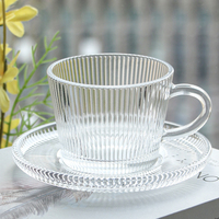 Ensemble tasse et soucoupe en verre rayé gaufré de haute qualité, verre à boire transparent pour lait et latte avec poignée
