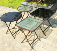 Table moderne pliable et durable avec plateau en verre et structure en fer pour cour, jardin, terrasse, camping, pique-nique, barbecue, fête