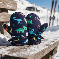 Sarung Tangan Ski Anak Musim Dingin Bermotif Dinosaurus, Termal Fleece Anti Selip untuk Bermain Salju di Luar Ruangan