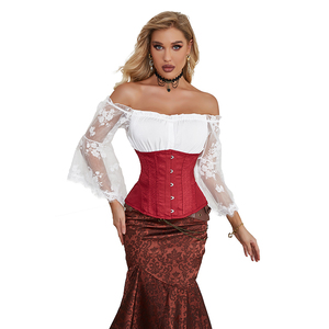 <span class=keywords><strong>Corset</strong></span> sous le buste gothique Steampunk <span class=keywords><strong>rouge</strong></span> 14 os en acier Corselet de mise en forme du corps - Product Image 4