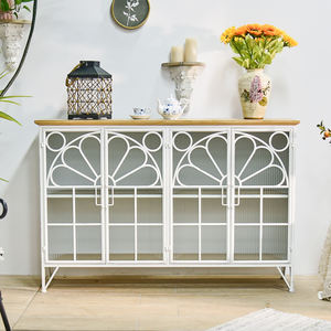 Buffet de rangement moderne INNOVA pour salle à manger, cadre en métal blanc, dessus en bois, durable, montage facile, meuble de rangement pour la maison - Product Image 1