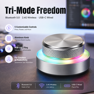 SIKAI Contrôleur Rotatif Sans Fil Programmable avec Bouton Macro RGB en Aluminium, Molette de Raccourcis Personnalisable pour l'Édition Vidéo, la Conception Audio et le Codage - Product Image 2