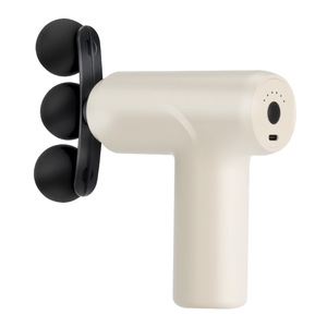 Mini Pistola de Masaje Tyson de 3 Cabezales, Color Beige, Motor sin Escobillas, 12 Niveles de Velocidad, Recargable por USB, para Masaje de Hombros, Espalda y Piernas - Product Image 1