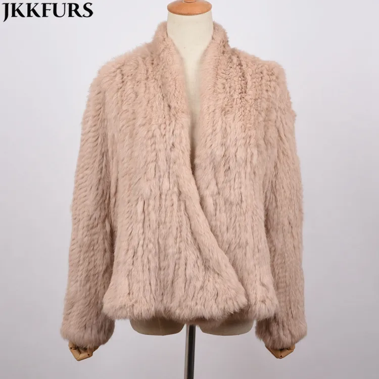 High Quality Women Thick Knitted Real Rabbit Fur Coat Winter Warm Fashion Jacket Lady Fur Coat