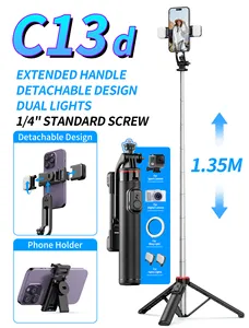 SYOSIN C13 360-grad-drehbarer abnehmbarer Telefongeklip multifunktionaler Selfie-Stick Stativ mit abnehmbarem Fülllicht C13D